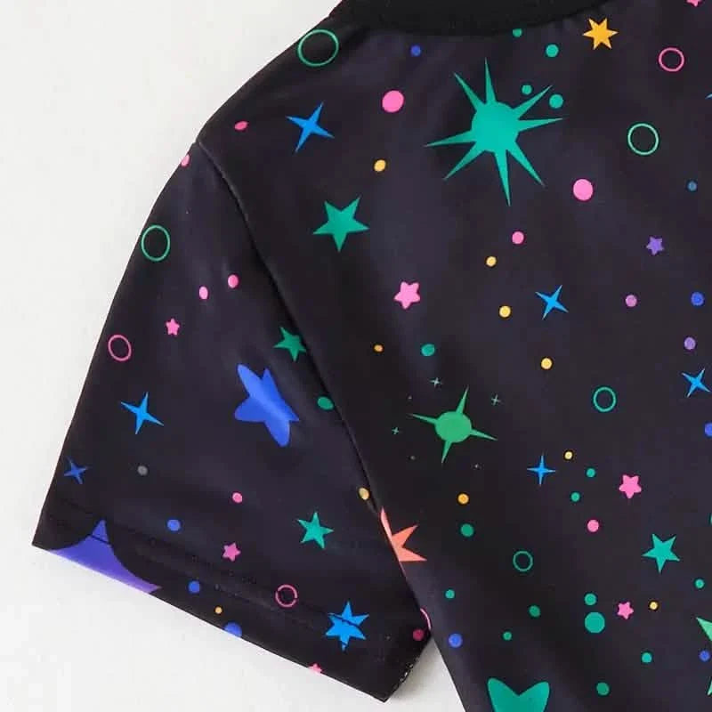 2-Piece Set: Cute Starry Unicorn Pattern Short Sleeve Top + Jogger Pants Co-ords Set