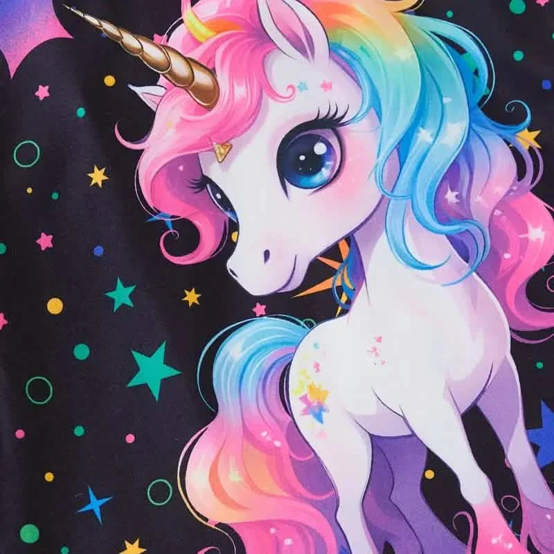 2-Piece Set: Cute Starry Unicorn Pattern Short Sleeve Top + Jogger Pants Co-ords Set