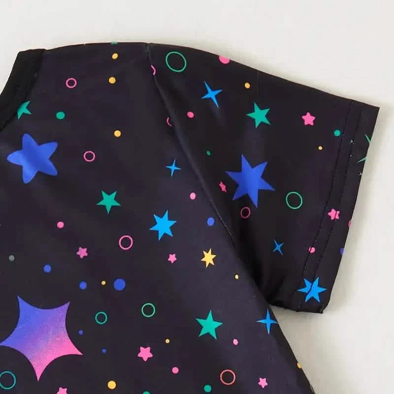 2-Piece Set: Cute Starry Unicorn Pattern Short Sleeve Top + Jogger Pants Co-ords Set