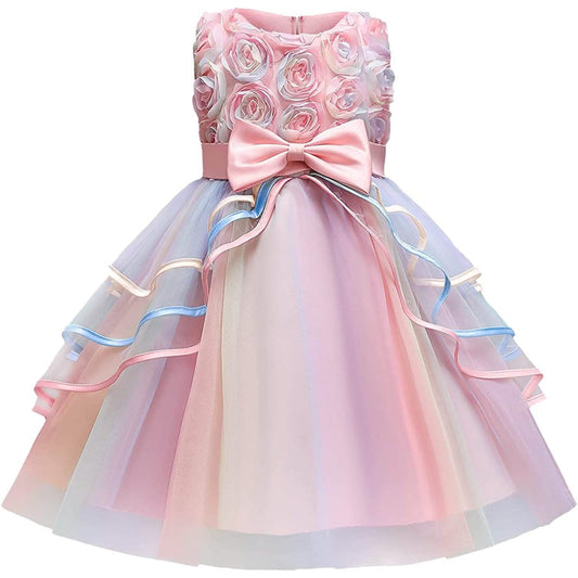 Girl's Rainbow Tulle Lace Dress