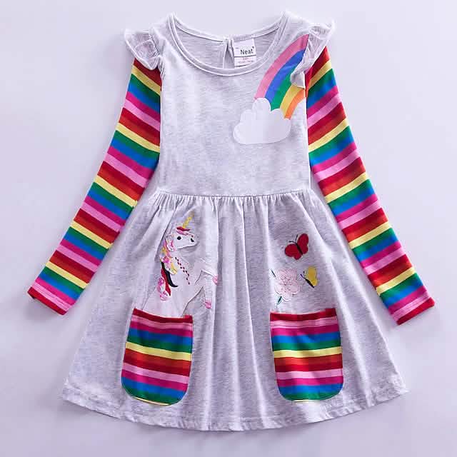 Girls' Unicorn Rainbow Flower Dress