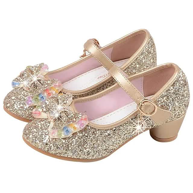 Girls'Heels Party Mary Jane Basic Pump Dress Crystal Bowknot