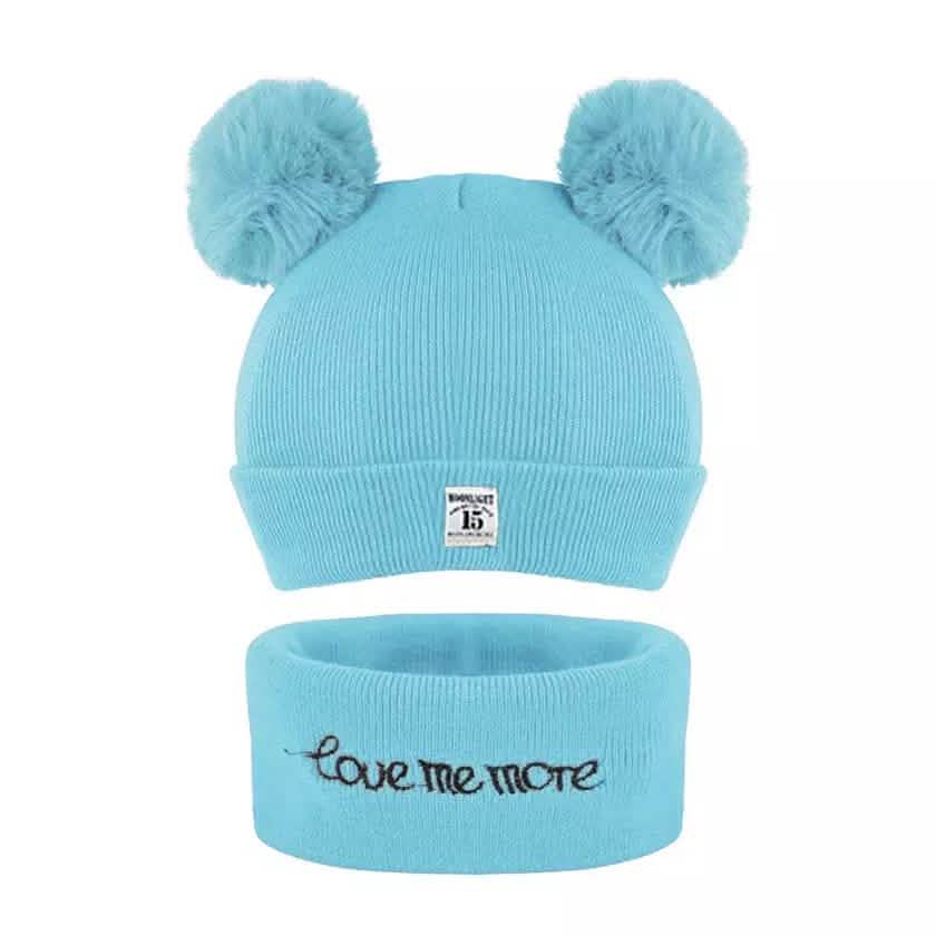 Infant Baby Winter Warm Knit Bobble Beanie Hat with Scarf Set