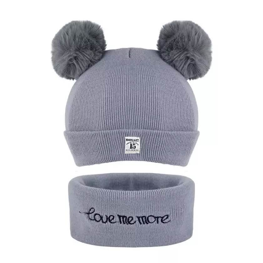 Infant Baby Winter Warm Knit Bobble Beanie Hat with Scarf Set