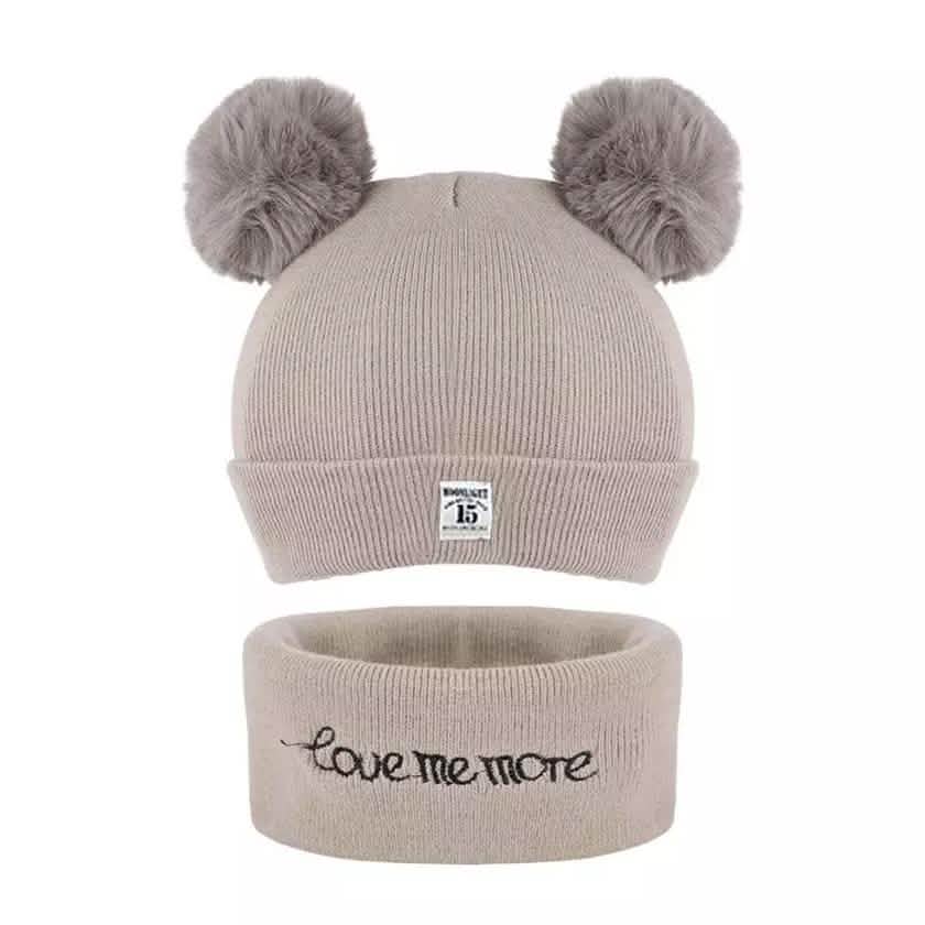 Infant Baby Winter Warm Knit Bobble Beanie Hat with Scarf Set