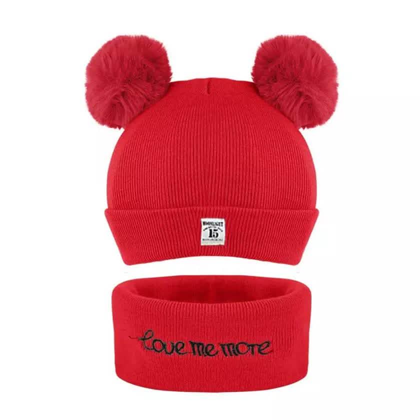 Infant Baby Winter Warm Knit Bobble Beanie Hat with Scarf Set